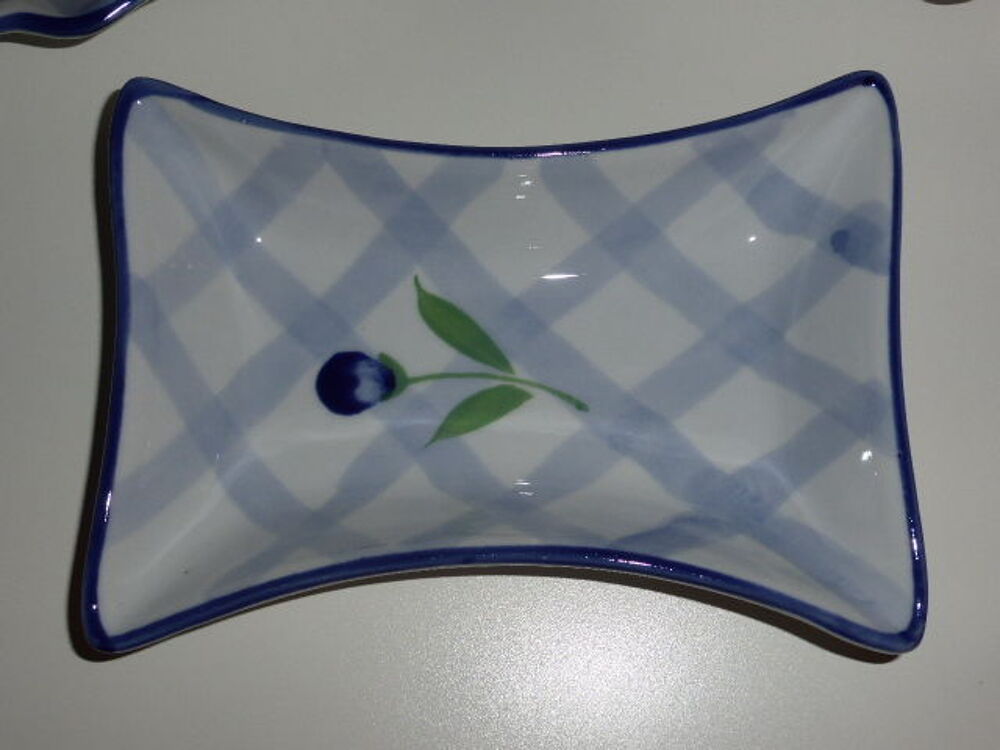 Lot de 3 coupelles quadrill&eacute;es bleu et blanc Cuisine