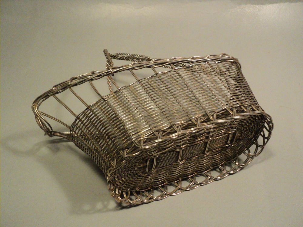Ancien Panier Tress&eacute; Porte-Bouteille Vin M&eacute;tal Argent&eacute; Cuisine