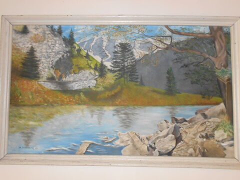 Tableau ancien de M Duchaussoy 1954 - rivi�re de montagne 50 Bernay-Saint-Martin (17)