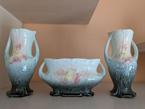 Trio de vases en barbotine de Fives, Lille Style Art Nouveau 120 Poitiers (86)