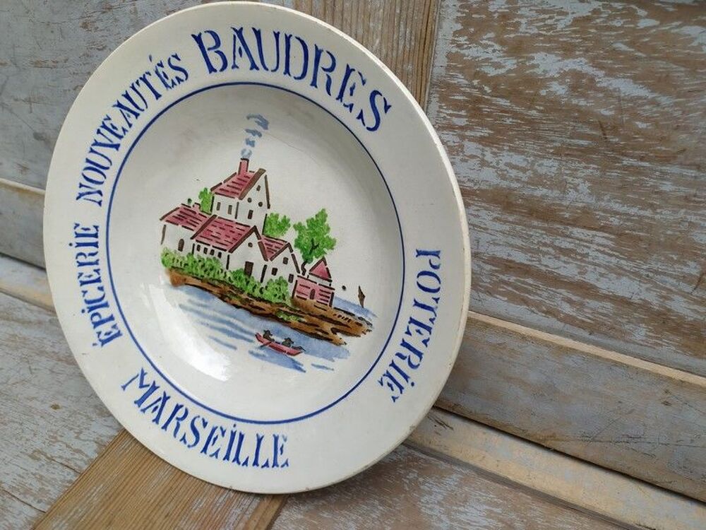 Assiette Publicitair Fa&iuml;ence Gien &Eacute;picerie Baudres Marseille 