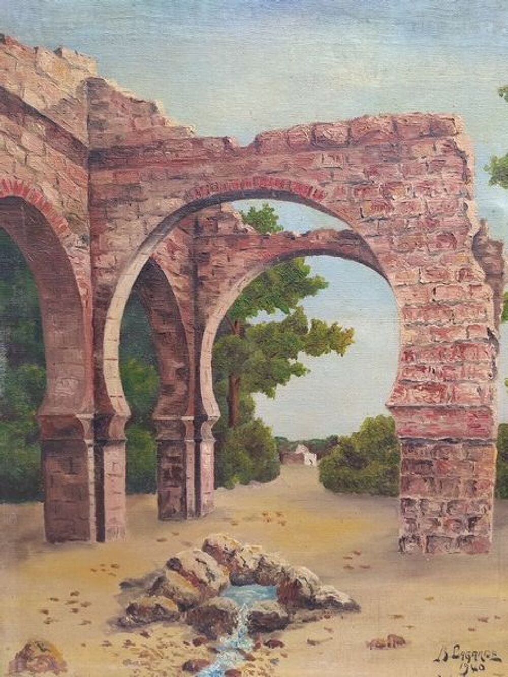 Ancien Tableau Orientaliste Ruines de Tlemcen Alg&eacute;rie Sign&eacute; 