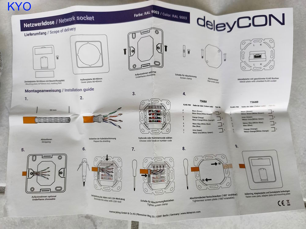 Deleycon - Prise R&eacute;seau murale encastrable cat&eacute;gorie 6 CAT6 Bricolage