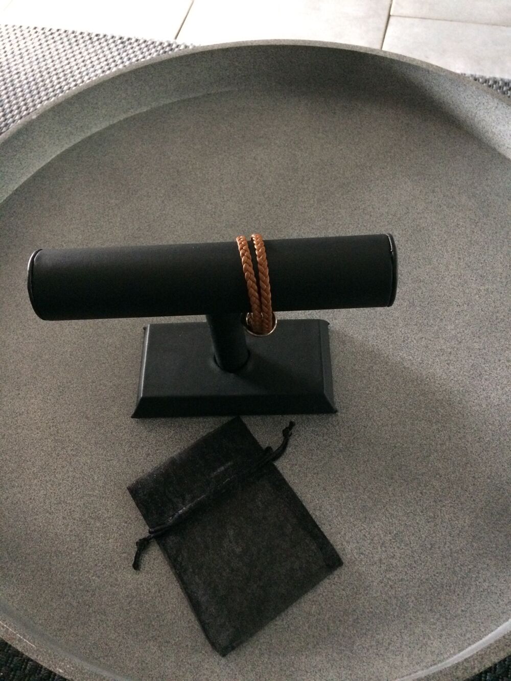bracelet cuir tress&eacute; marron Bijoux et montres