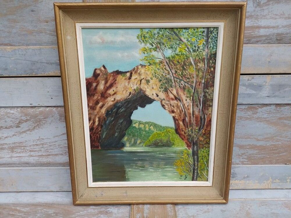 Tableau Le Pont d'Arc Ard&egrave;che Huile sur Toile Sign&eacute; E.G 