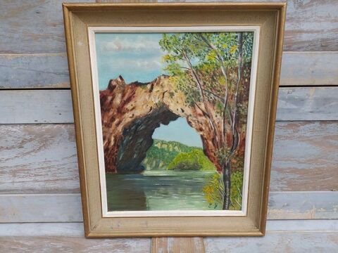 Tableau Le Pont d'Arc Ardèche Huile sur Toile Signé E.G 80 Loches (37)