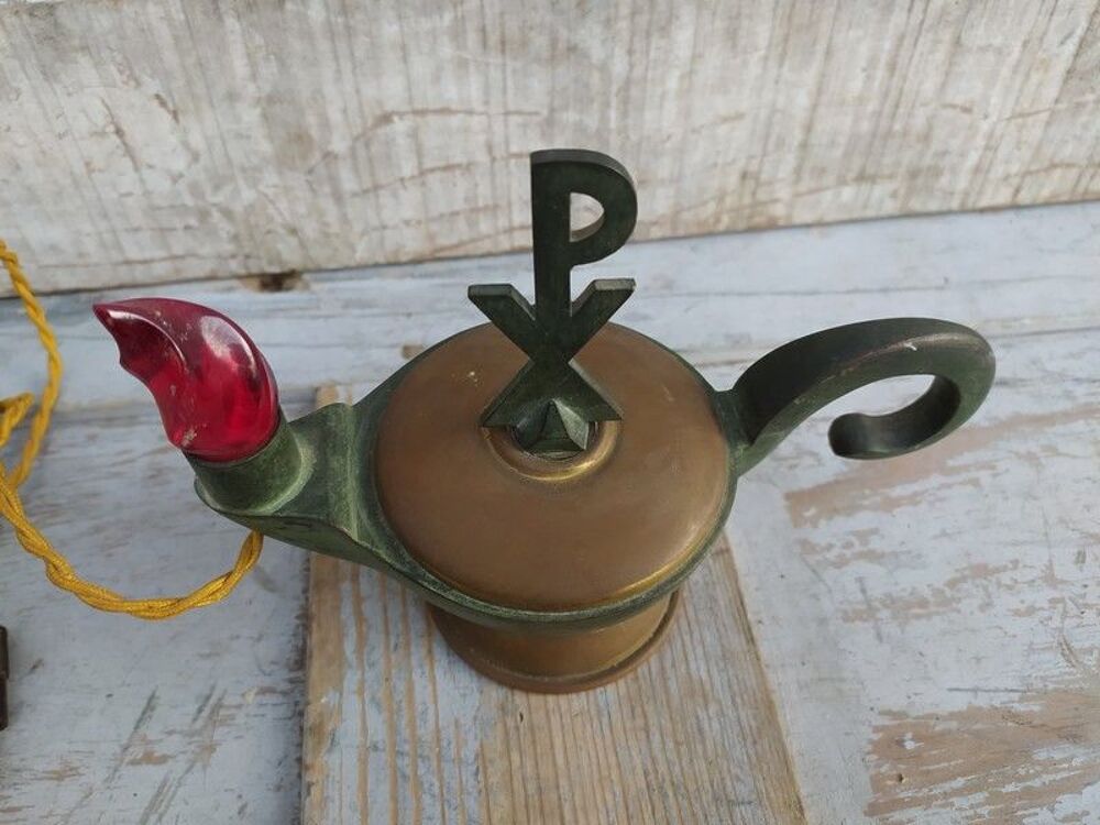 Lampe Religieuse Veilleuse de Sanctuaire Bronze Antique Meubles