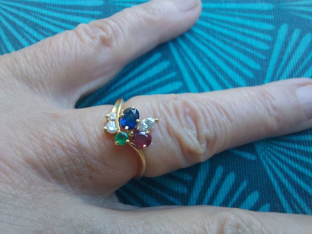 Bague or 18 carats Sertie de pierres pr&eacute;cieuses Bijoux et montres