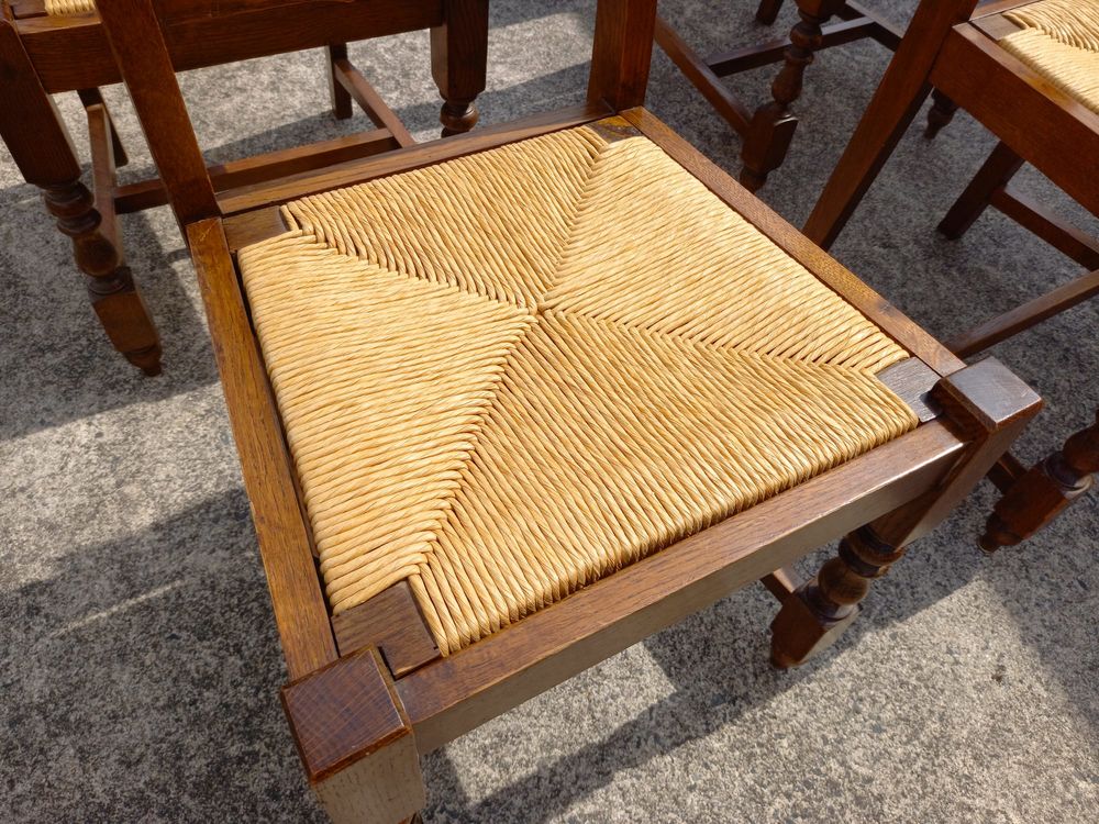 Lot de 6 chaises style Breton ch&ecirc;ne massif - Paillage refait Meubles