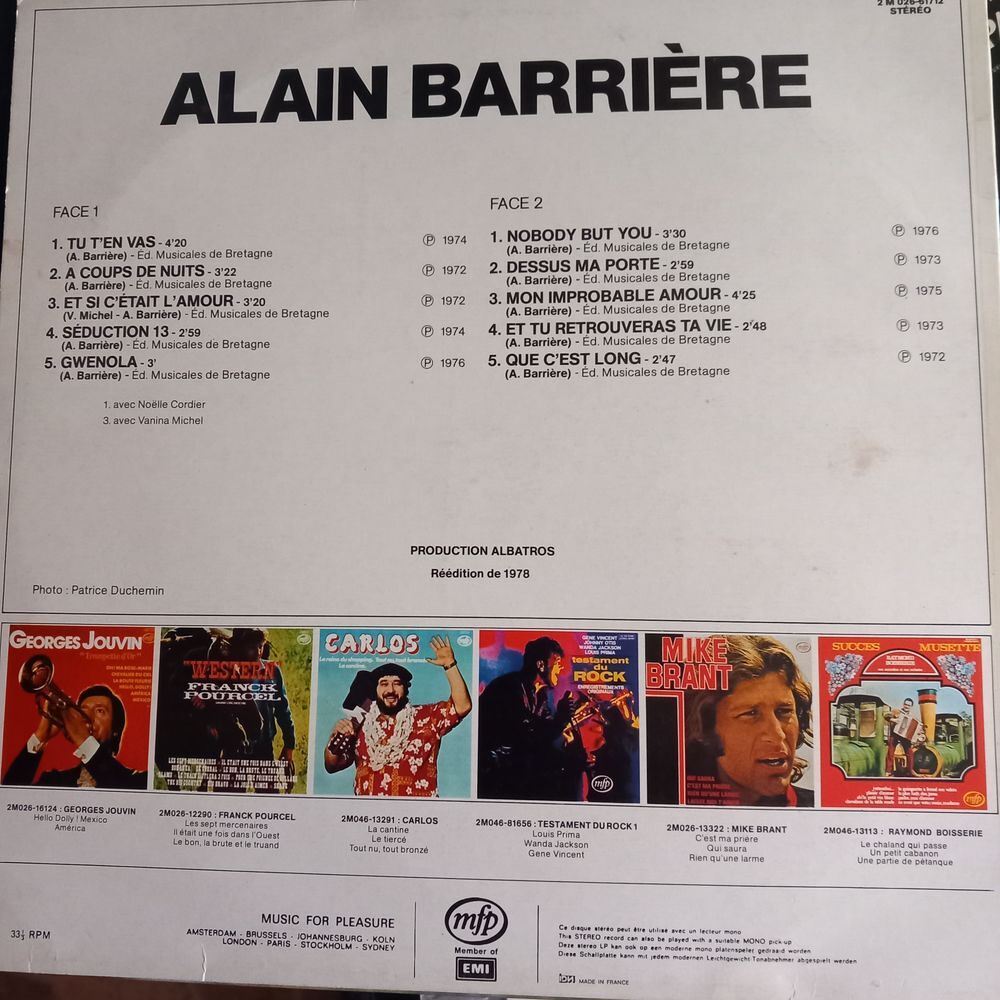 ALAIN BARRIERE / 3 X DISQUES VYNIL 33 TOURS / CD et vinyles