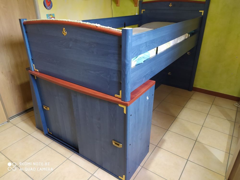 Grand lit enfant 90 x 200 cm avec nombreux rangements Meubles
