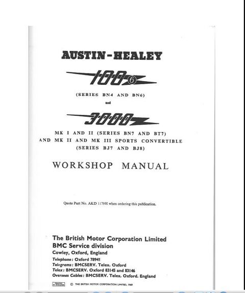 Manuel d'atelier Austin  Healey  100/ 6 et 3000 20 Melun (77)