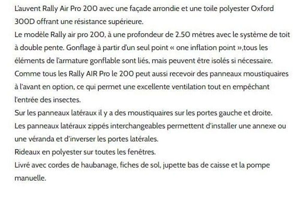 Auvent gonflable RALLY AIR PRO 200 de marque KAMPA Jardin