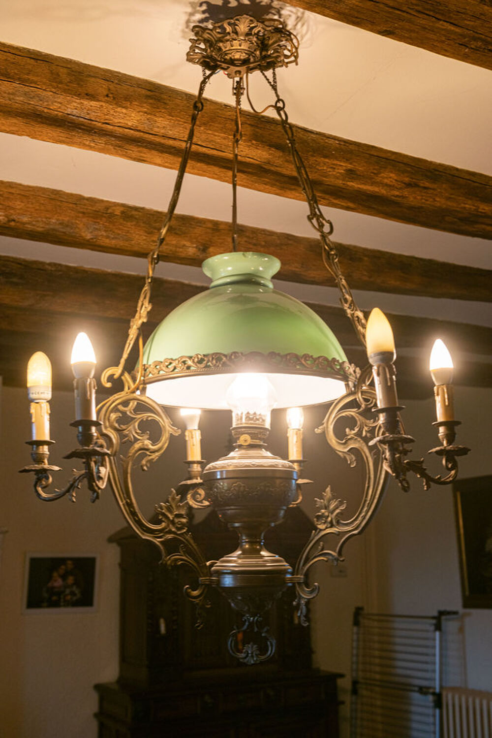 Suspension avec opaline verte,fin 19&egrave;me si&egrave;cle Décoration