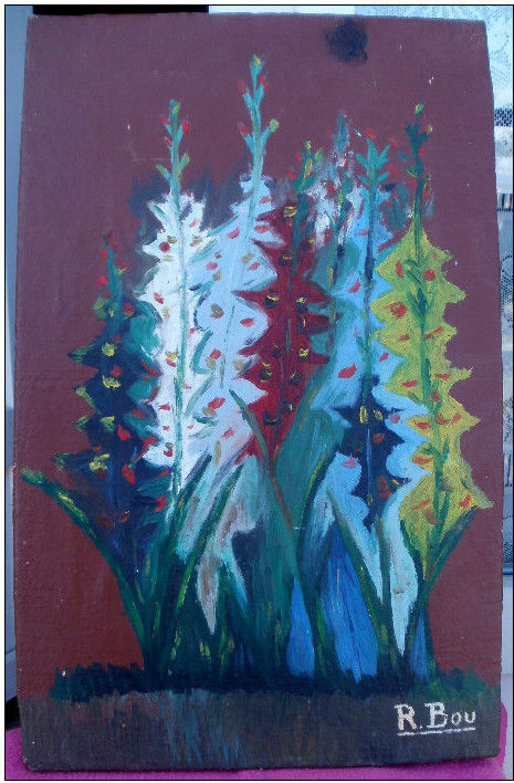 Bouquet de gla&iuml;euls Huile sur toile sign&eacute;e R. BOU Décoration
