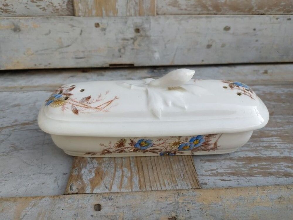 Ancienne Boite Porte Brosse &agrave; Dent Porcelaine Th&egrave;me Floral 
