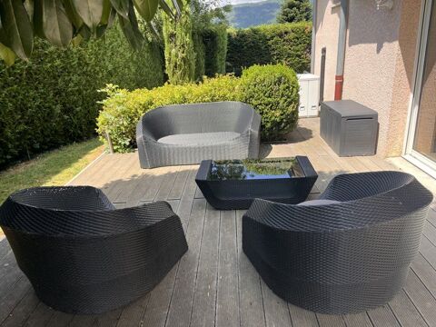 Salon de jardin résine tressée gris anthracite 4 places Villy-le-Bouveret (74)