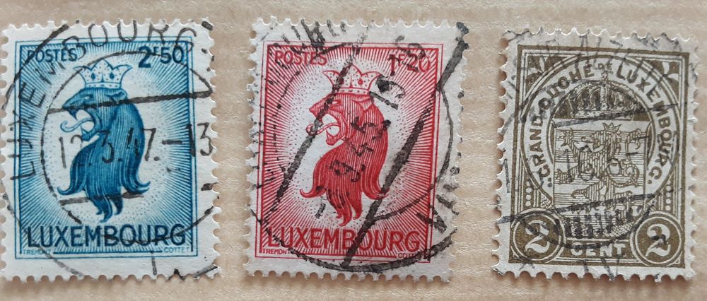 3 timbres &agrave; collection LUXEMBOURG oblit&eacute;r&eacute;s 1945-1947 