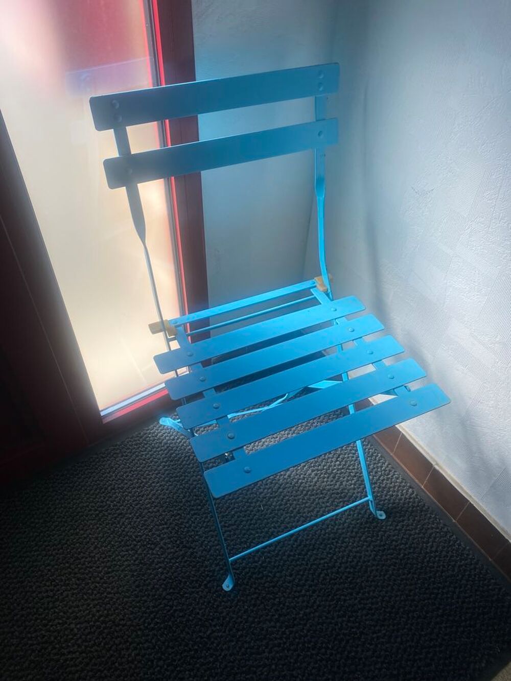 Table acier bleu + chaises Jardin
