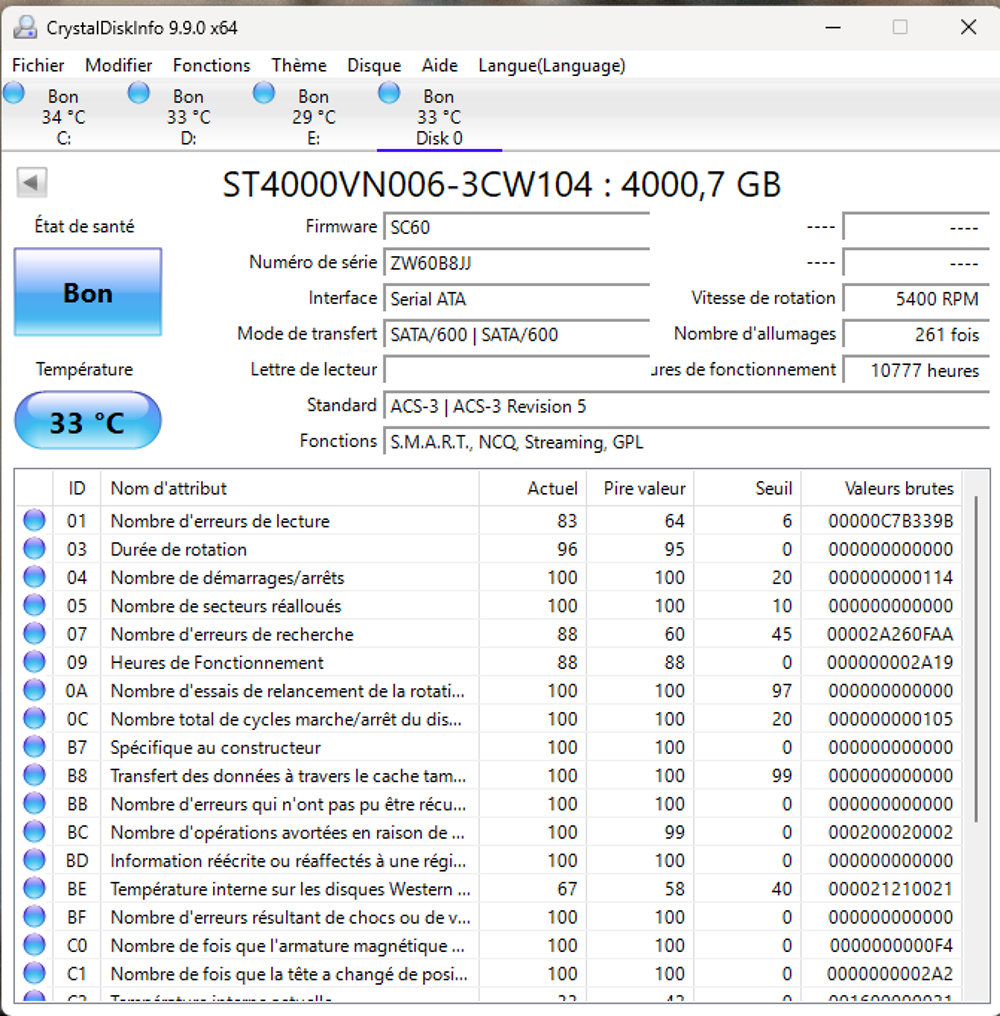 4 HDD NAS Seagate IronWolf 4To ST4000VN006 - Tr&egrave;s bon &eacute;tat Matériel informatique