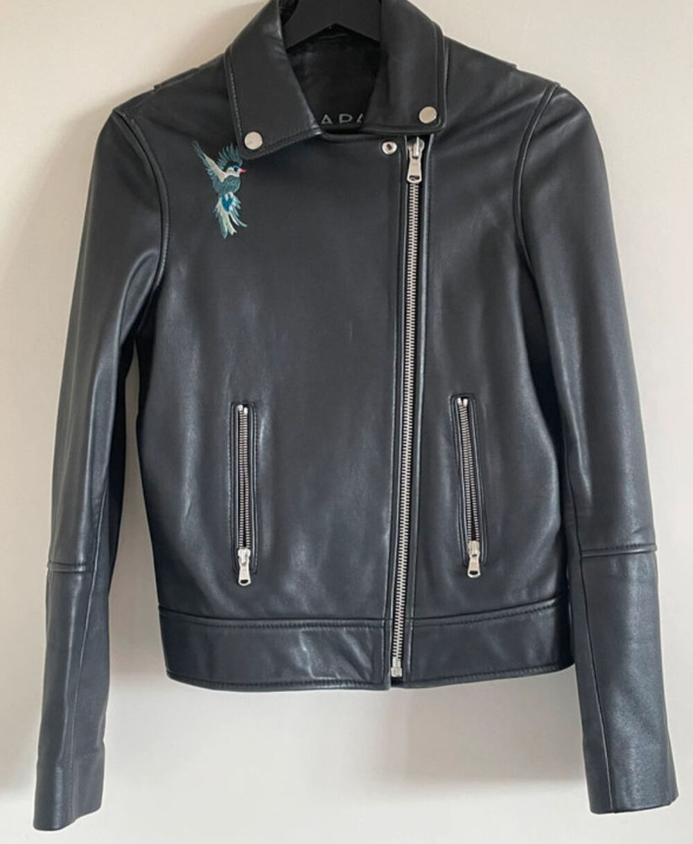 Veste cuir Zapa ( iconic &eacute;dition ). Brod&eacute;e. Taille 36 Vtements