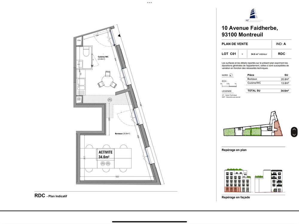   Local d'activité neuf de 34,6 m² ? Avenue Faidherbe Montreui Montreuil