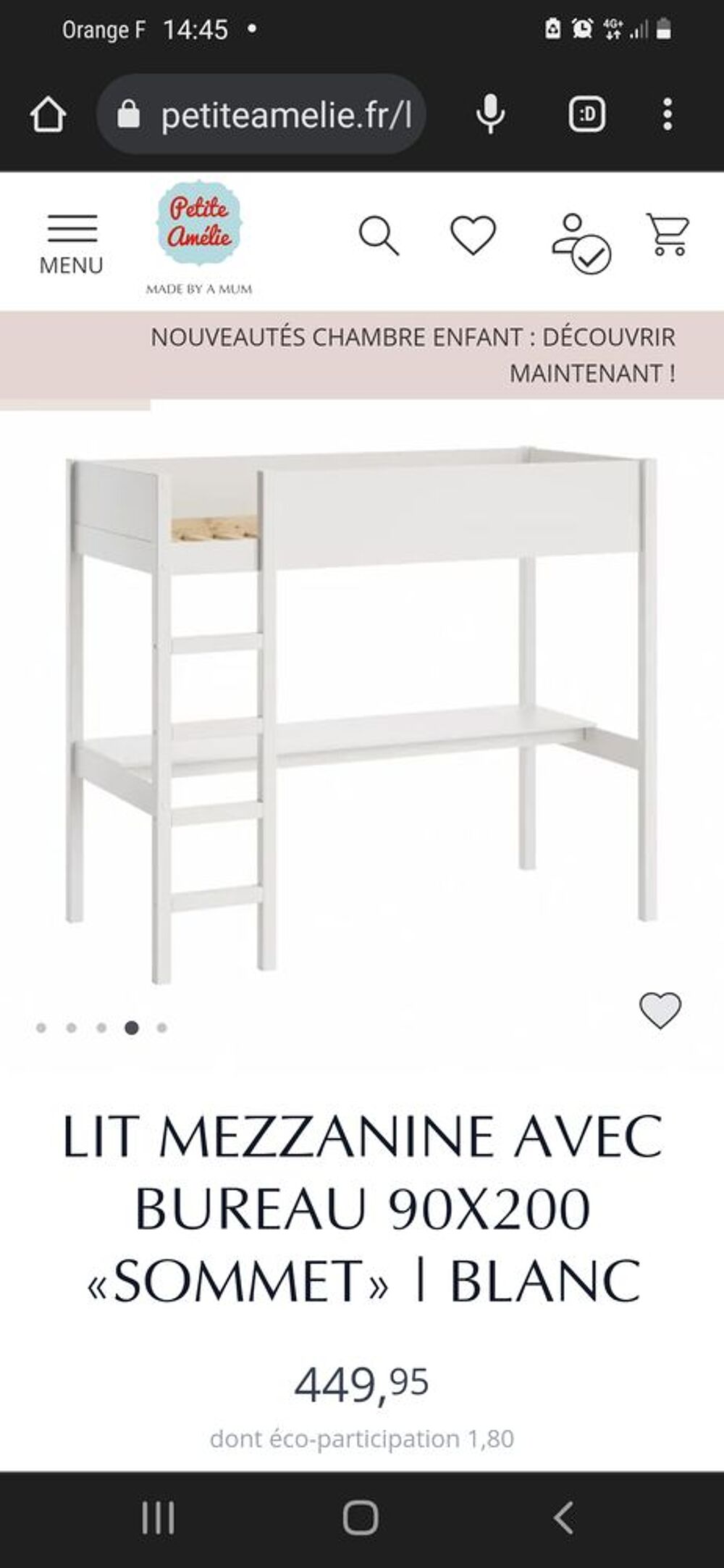 Lit enfant mezzanine avec bureau int&eacute;gr&eacute; Mobilier enfants