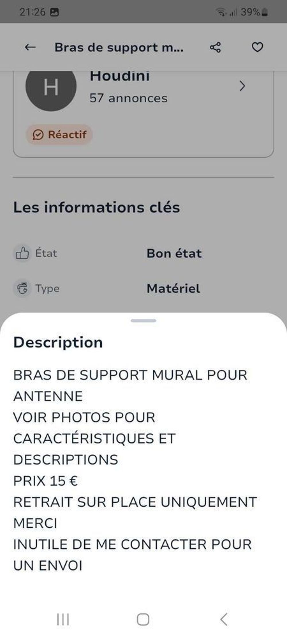 BRAS DE SUPPORT MURAL POUR ANTENNE Bricolage