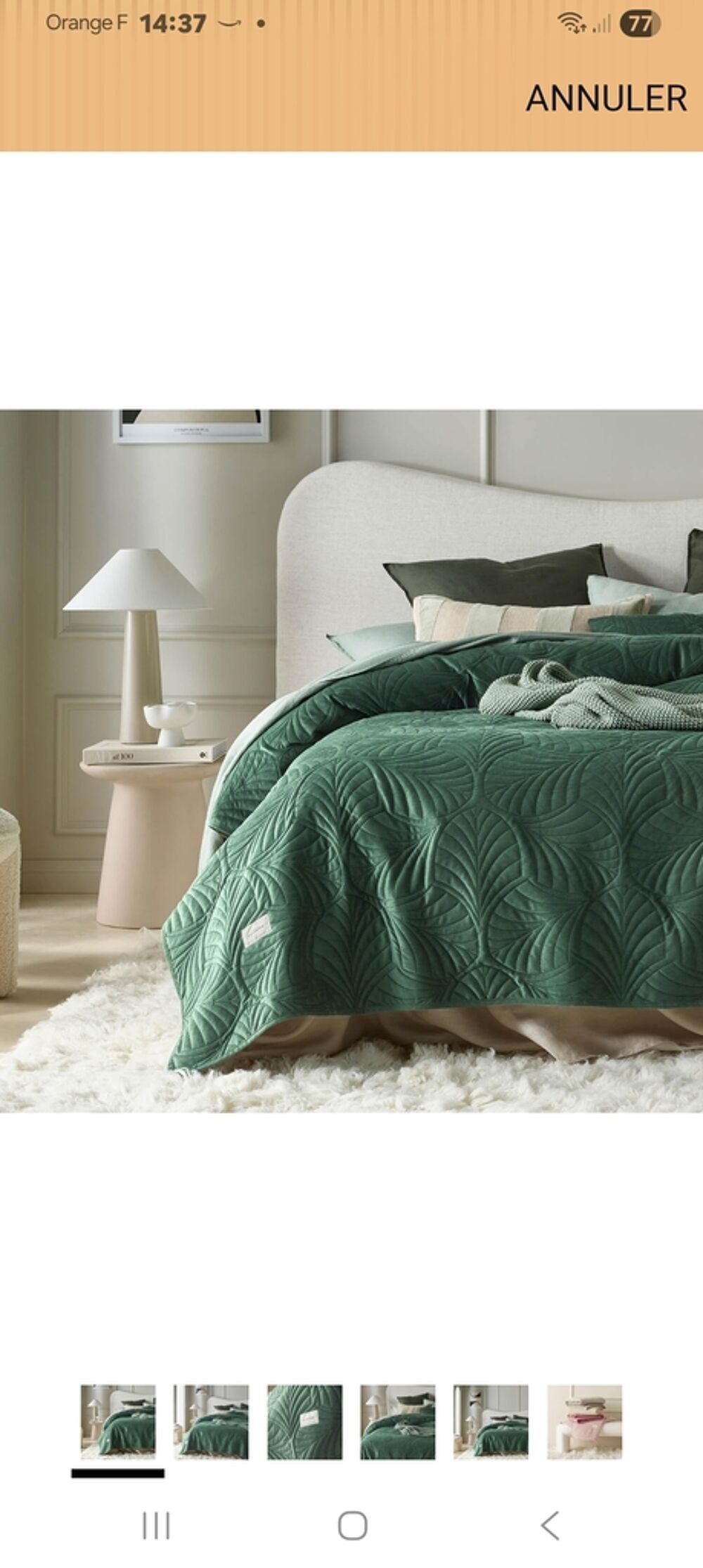 Dessus-de-lit matelass&eacute; vert motif feuille Décoration