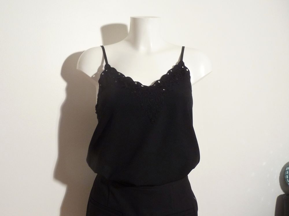 Tee Shirt Noir Bi Mati&egrave;re &agrave; Bretelles- Taille XS- Promod Vêtements