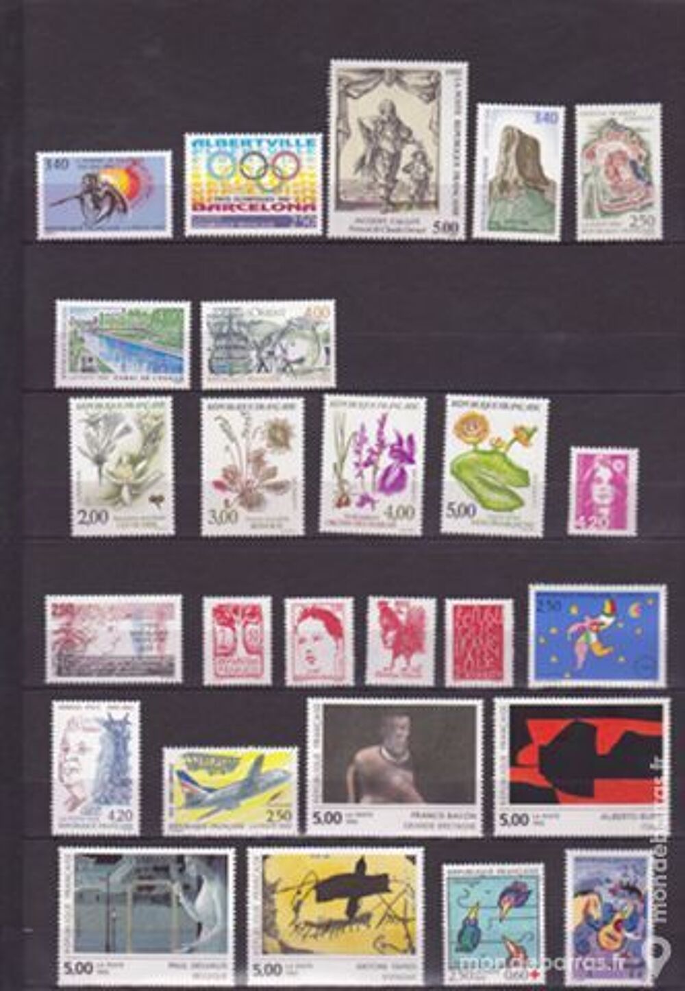 France 41 timbres poste neufs 1992 ,1 carnet,1 bloc 