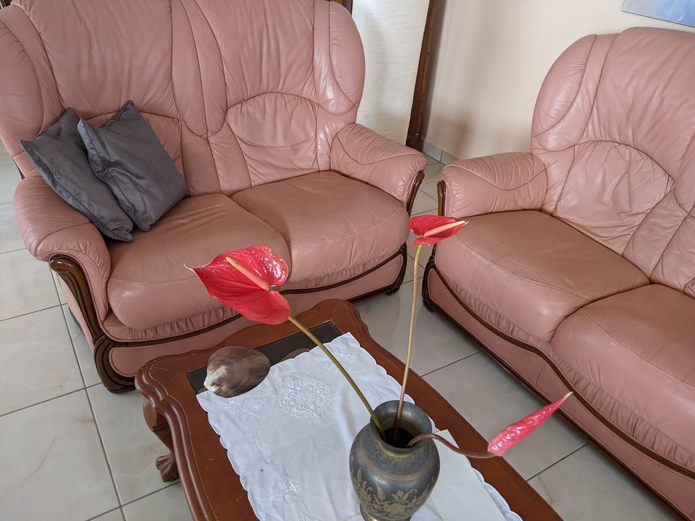 Salon 3 fauteuils en cuir v&eacute;ritable Meubles