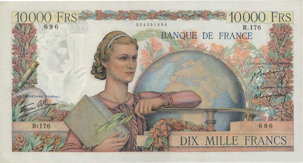  F 50 RARE lot de 2 BILLETS 10 000 F G&Eacute;NIE FR 