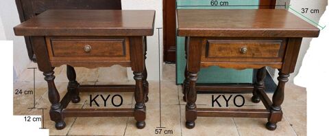 Lot 2 Tables chevet-nuit, paire bois fonc tiroir 63 Foncine-le-Haut (39)
