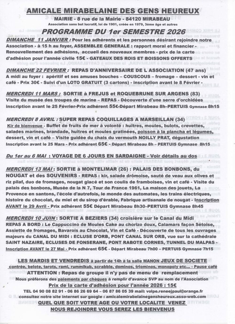   Programme de notre Association 1er semestre 2025 
