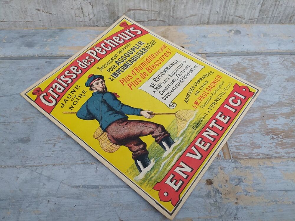 Ancien Carton Publicitaire graisse des P&ecirc;cheurs Cirage 
