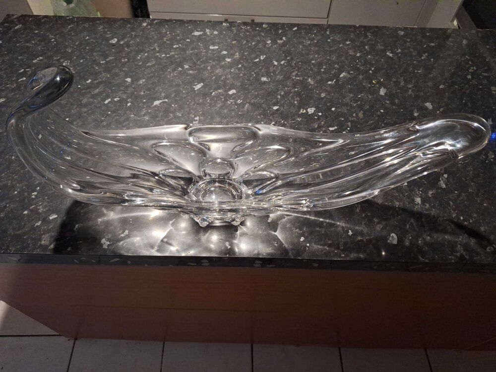 Grande coupe centre de table vintage en cristal d'art (Style Daum / Vannes-le-Ch&agrave;&cent;tel) €" 57 cm Décoration