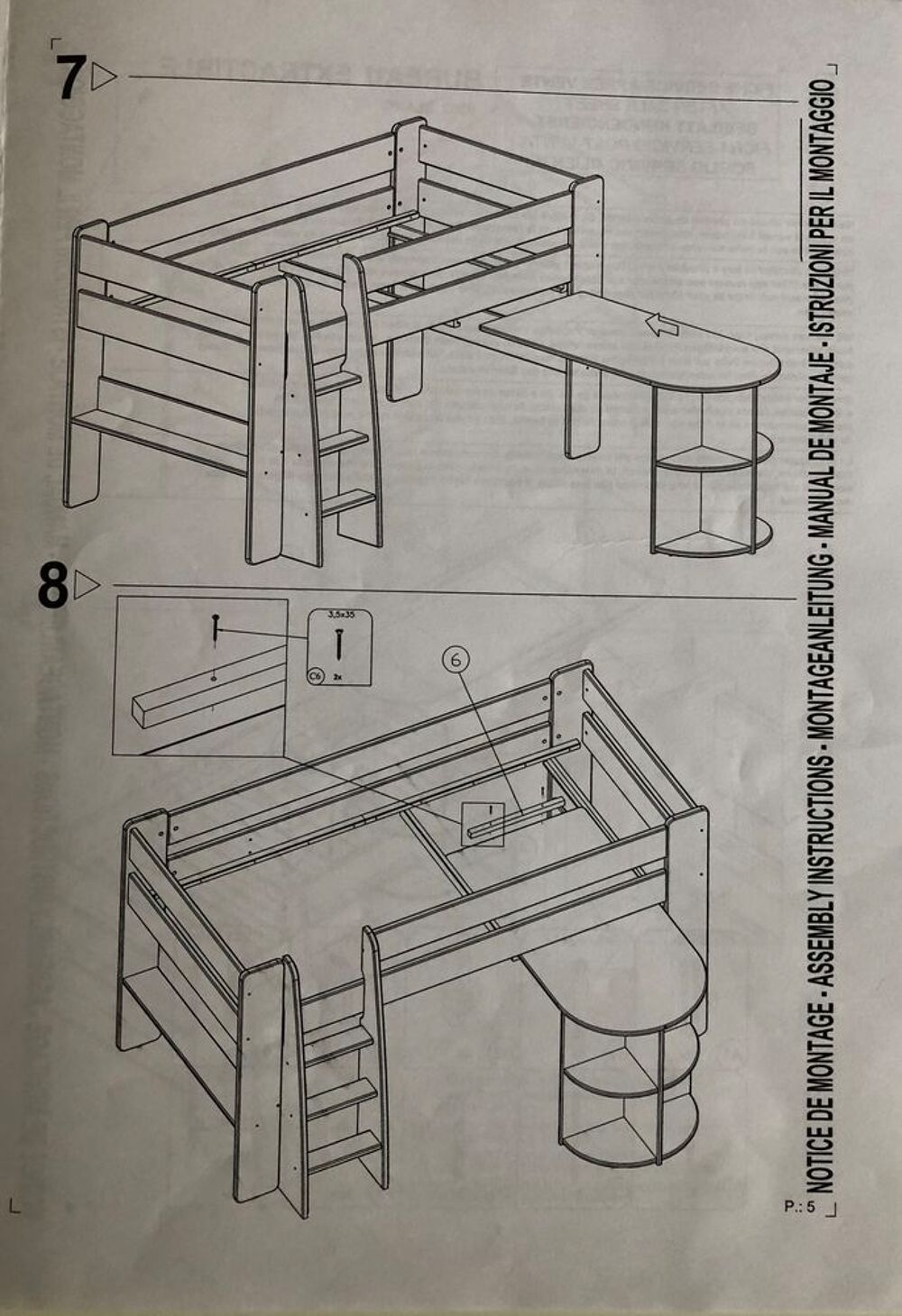 LIT DEMI HAUTEUR 90x190 AVEC BUREAU INT&Eacute;GR&Eacute; Meubles