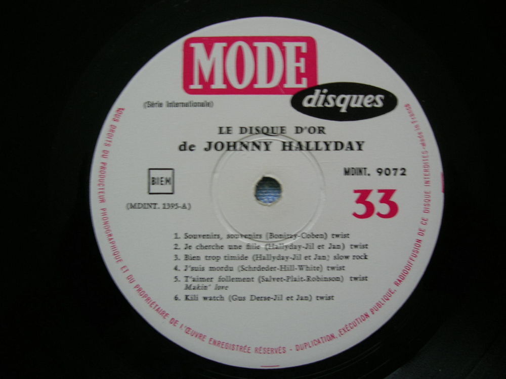 33 Tours JOHNNY HALLYDAY Disque d'Or - Original BIEM CD et vinyles