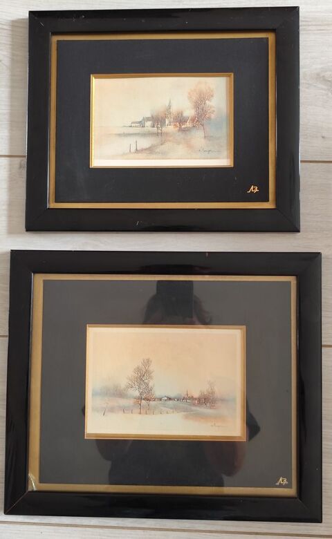 Lot de 2 Lithographies paysage hivernal Broué (28)