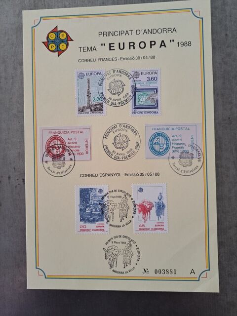Encart philatélique Andorre  Europa  1988 St Aygulf (83)