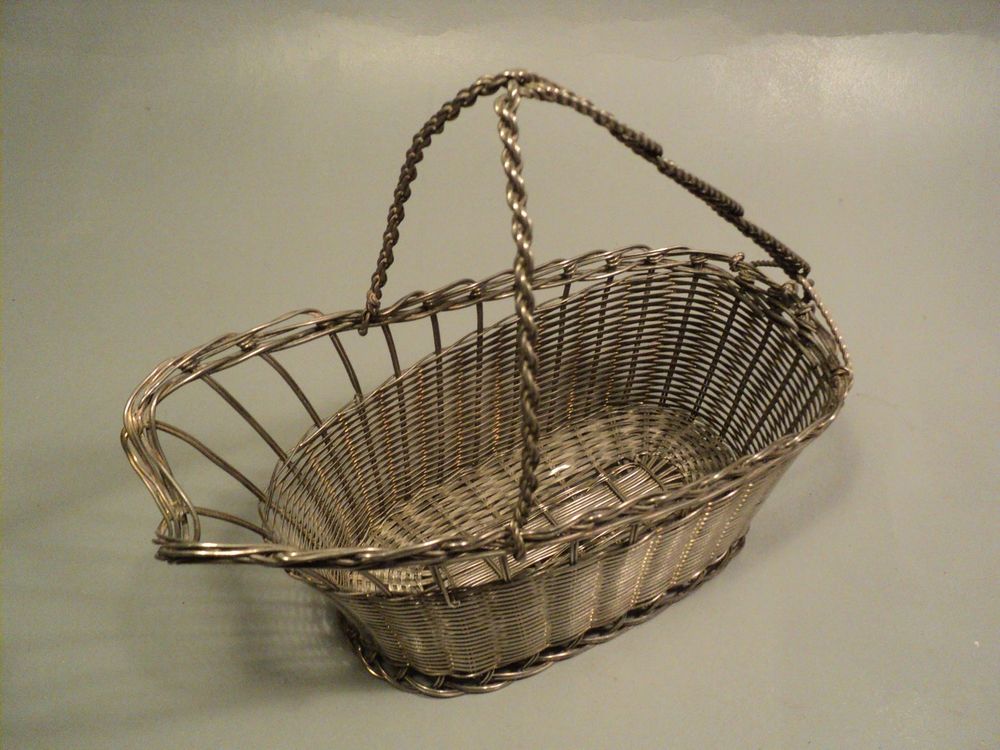 Ancien Panier Tress&eacute; Porte-Bouteille Vin M&eacute;tal Argent&eacute; Cuisine