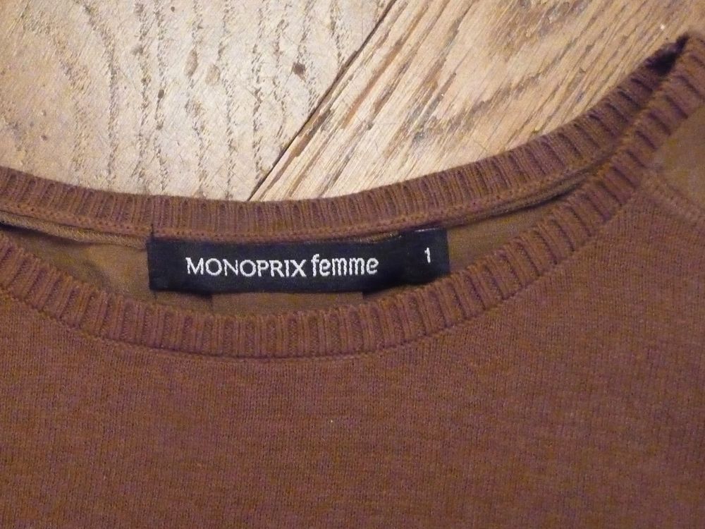 Top/ Pull Coton et Soie &agrave; Marron Manches Longues-Monoprix Vêtements