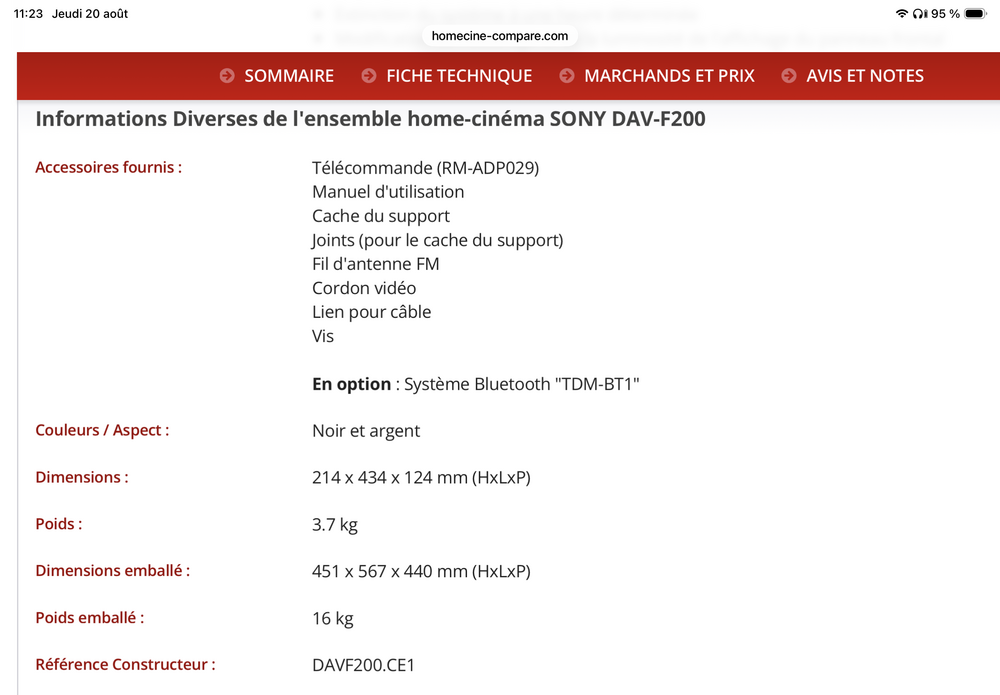 Home cin&eacute;ma Sony DEV-F200 Audio et hifi