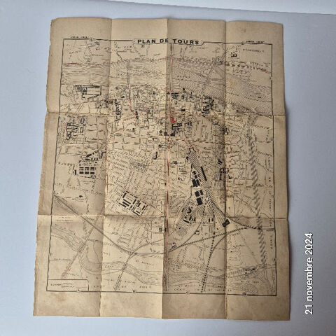 Ancien plan de la ville de Tours, Indre et Loire, 1917 avec  15 Saumur (49)