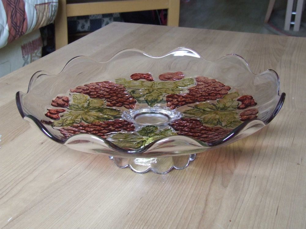 Plat &agrave; tarte sur pied, motif GRAPPE DE RAISIN, &Oslash; 35&nbsp;cm, NEUF Cuisine