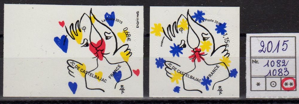  timbres de FRANCE
AUTOADHESIFS 
2015 - NEUF **
