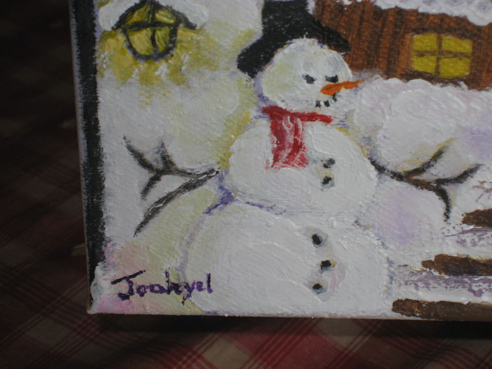 PEINTURE A L'HUILE sur toile No&ecirc;l au chalet Décoration