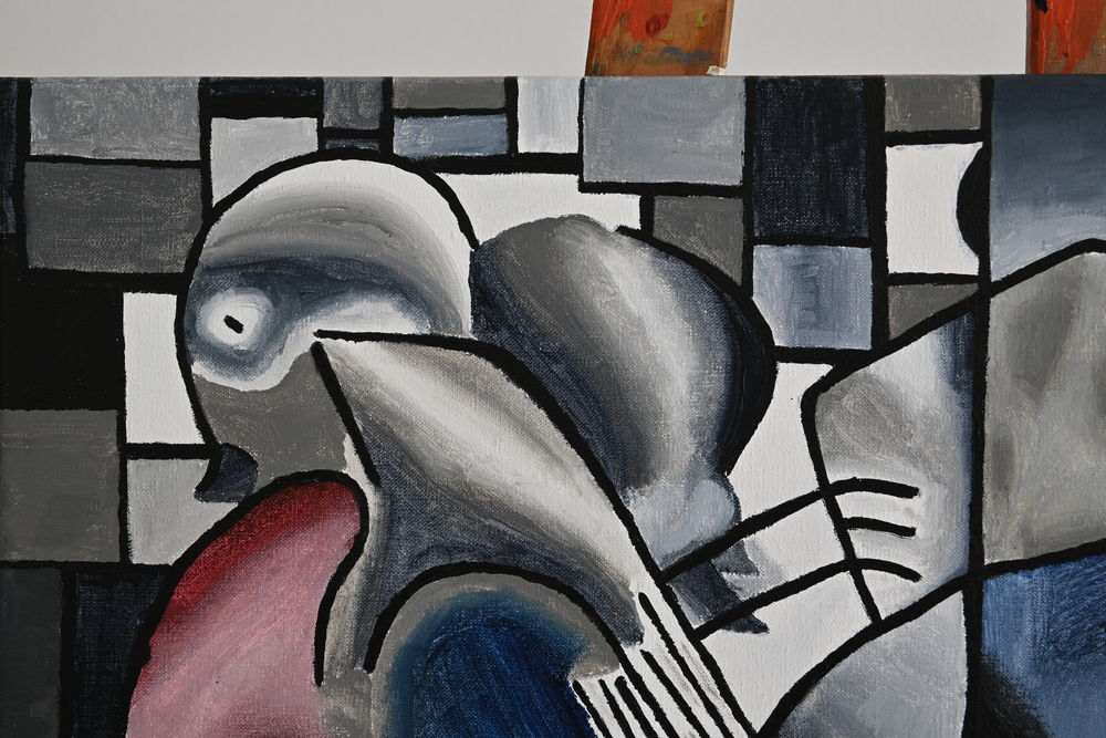 Tableau acrylique sur toile - Le pigeon noir et blanc Décoration