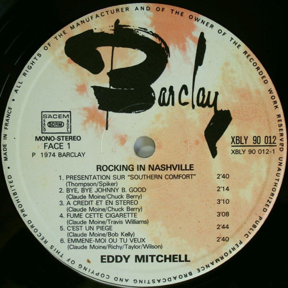 Eddy Mitchell ? Rocking in Nashville (1974) ? Barclay ? NM CD et vinyles